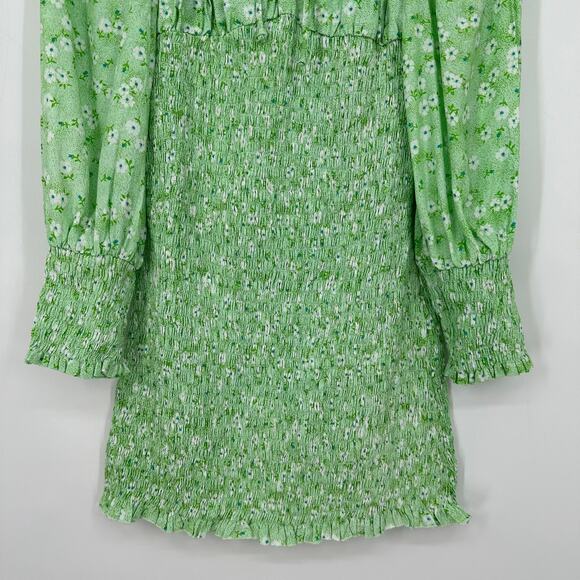 Faithfull The Brand Cosima Mini Dress Floral Ruffle Smocked Balloon Sleeve - Picture 8 of 16